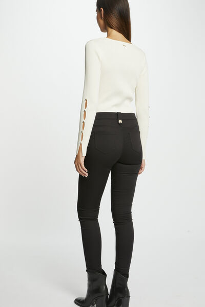 Pull manches longues fendues à boutons ivoire femme
