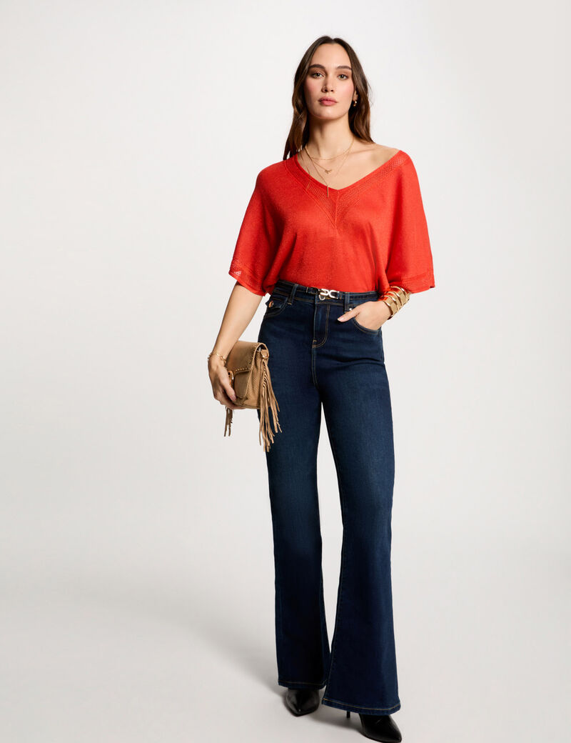pull col en v manches courtes orange fonce femme Pull col en V manches courtes orange foncé femme