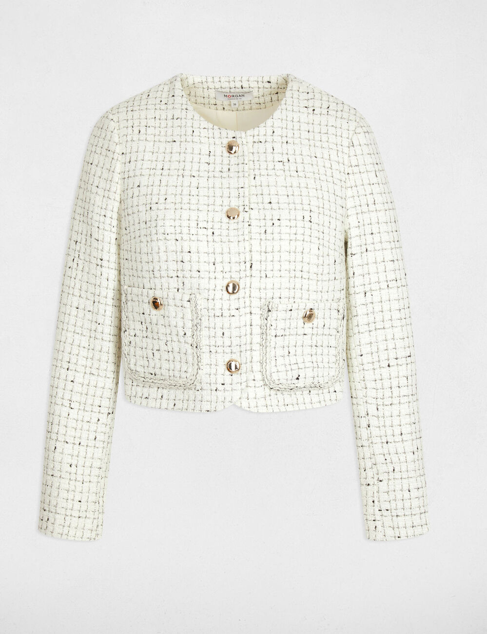 Veste ajust&eacute;e col rond ivoire femme