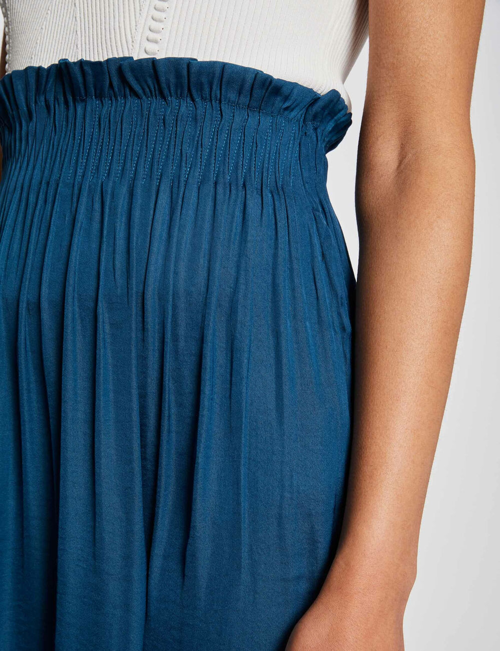 Jupe longue fluide taille &eacute;lastiqu&eacute;e bleu femme