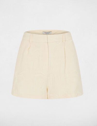 Short taille haute creme femme