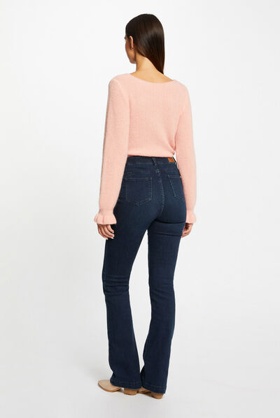 Pull manches longues col rond corail femme