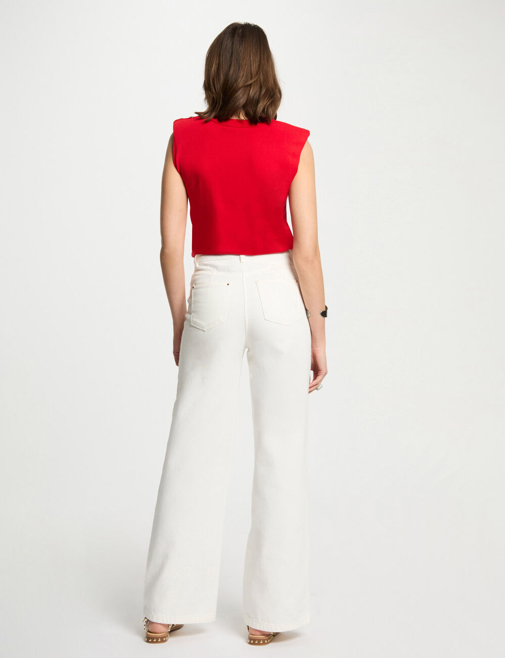 Pull sans manches rouge femme