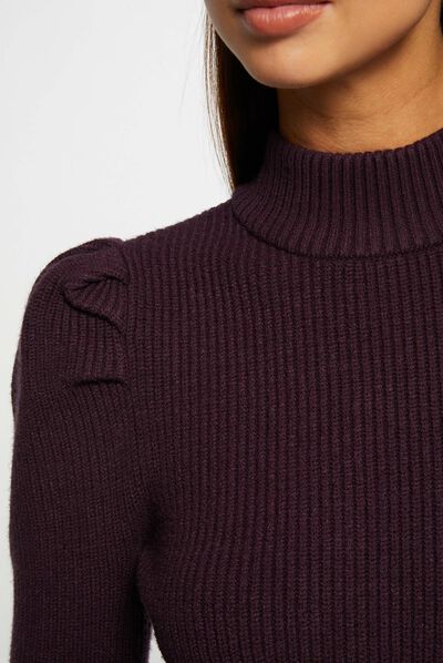 Pull manches longues à col montant violet fonce femme