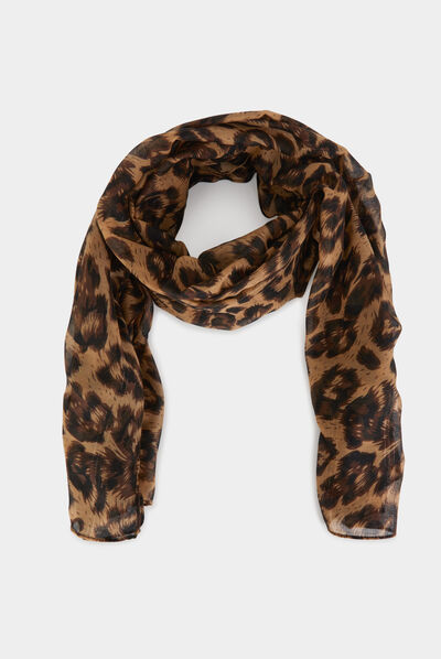 Foulard imprimé animalier marron femme