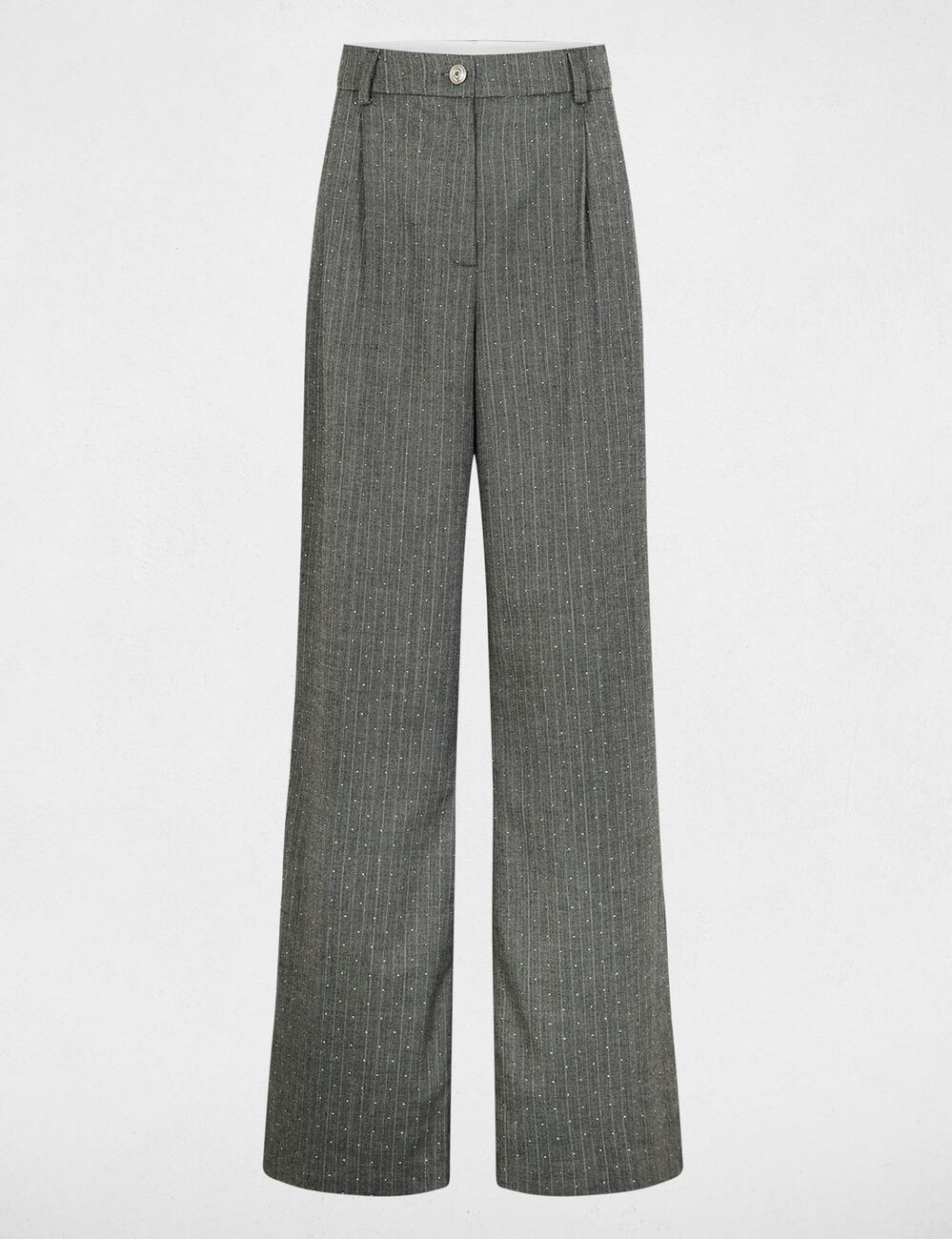 Pantalon droit &agrave; rayures gris moyen femme
