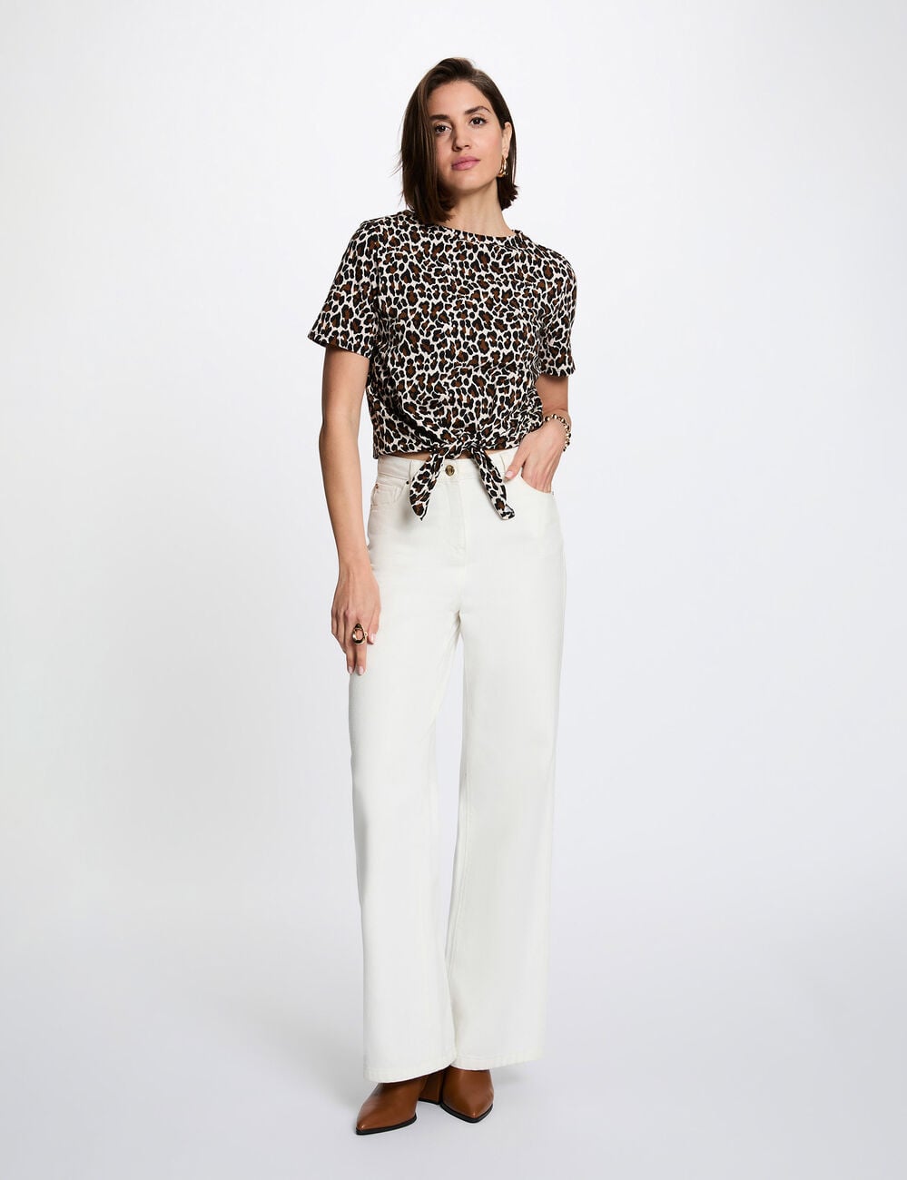 T-shirt droit cropped multicolore femme