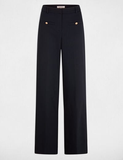 Pantalon droit taille haute bleu marine femme