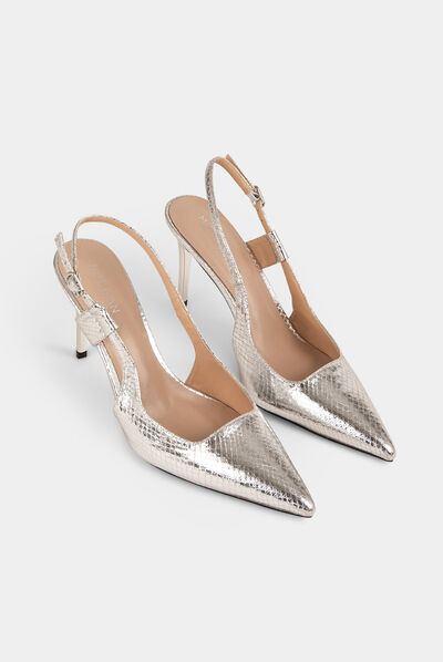 Sandales slingback aspect métallisé argente femme
