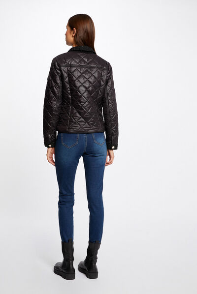Doudoune droite boutonnée noir femme