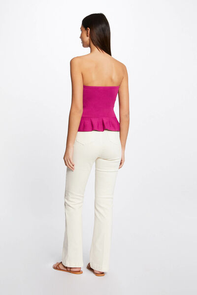 Débardeur pull bustier avec boutons framboise femme