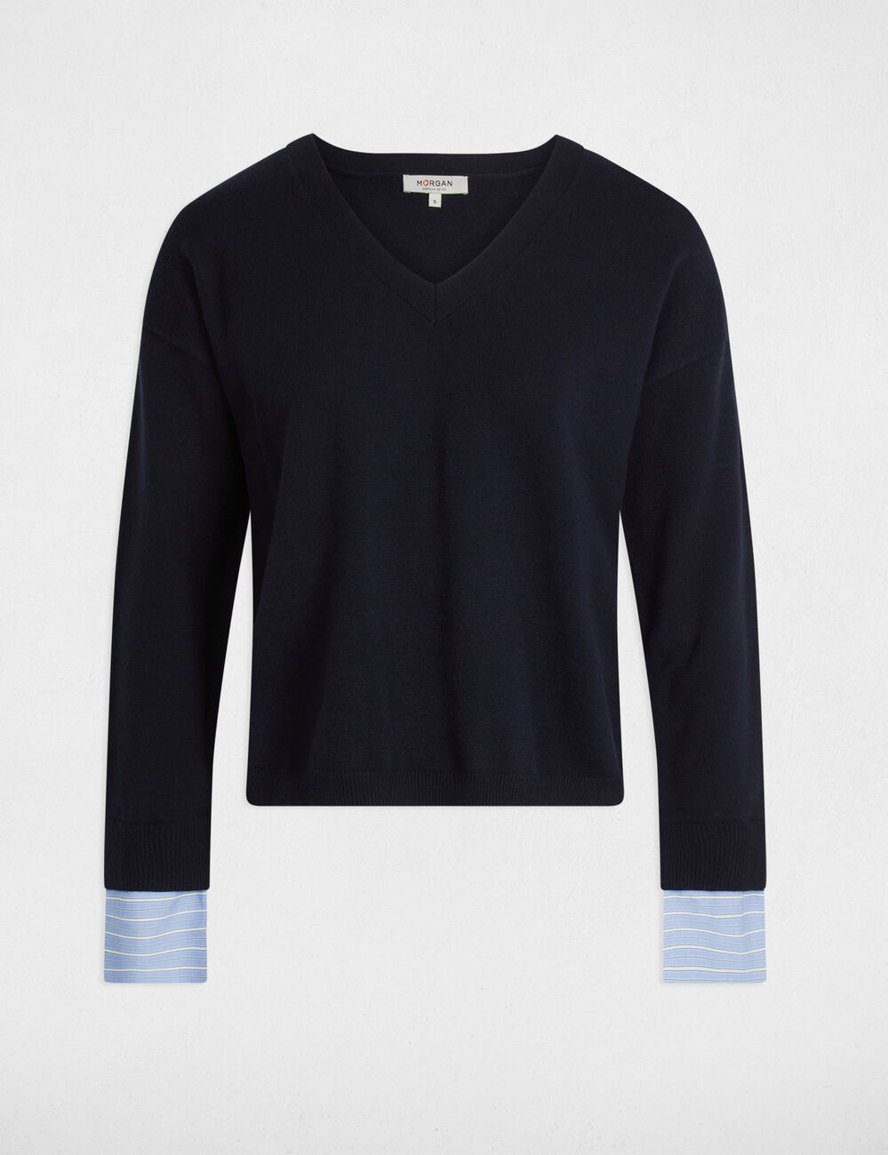 Pull col en V bleu marine femme