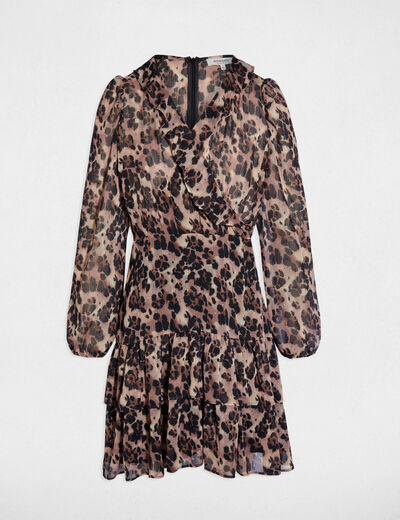 Robe courte col v multicolore femme