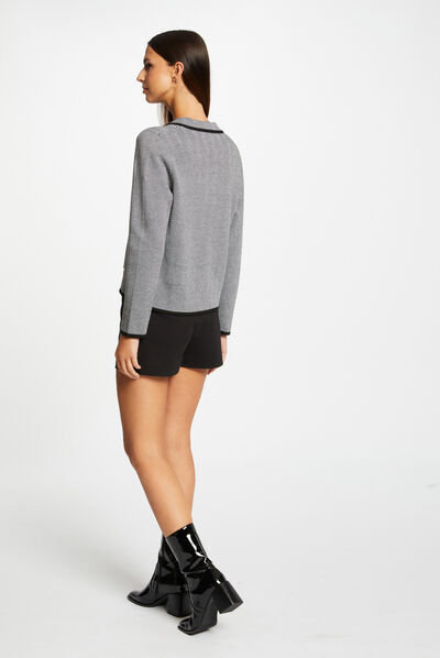 Veste tricot imprimé chevron noir femme