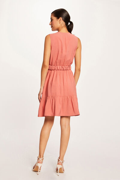 Robe droite fluide ceinturée rouille femme