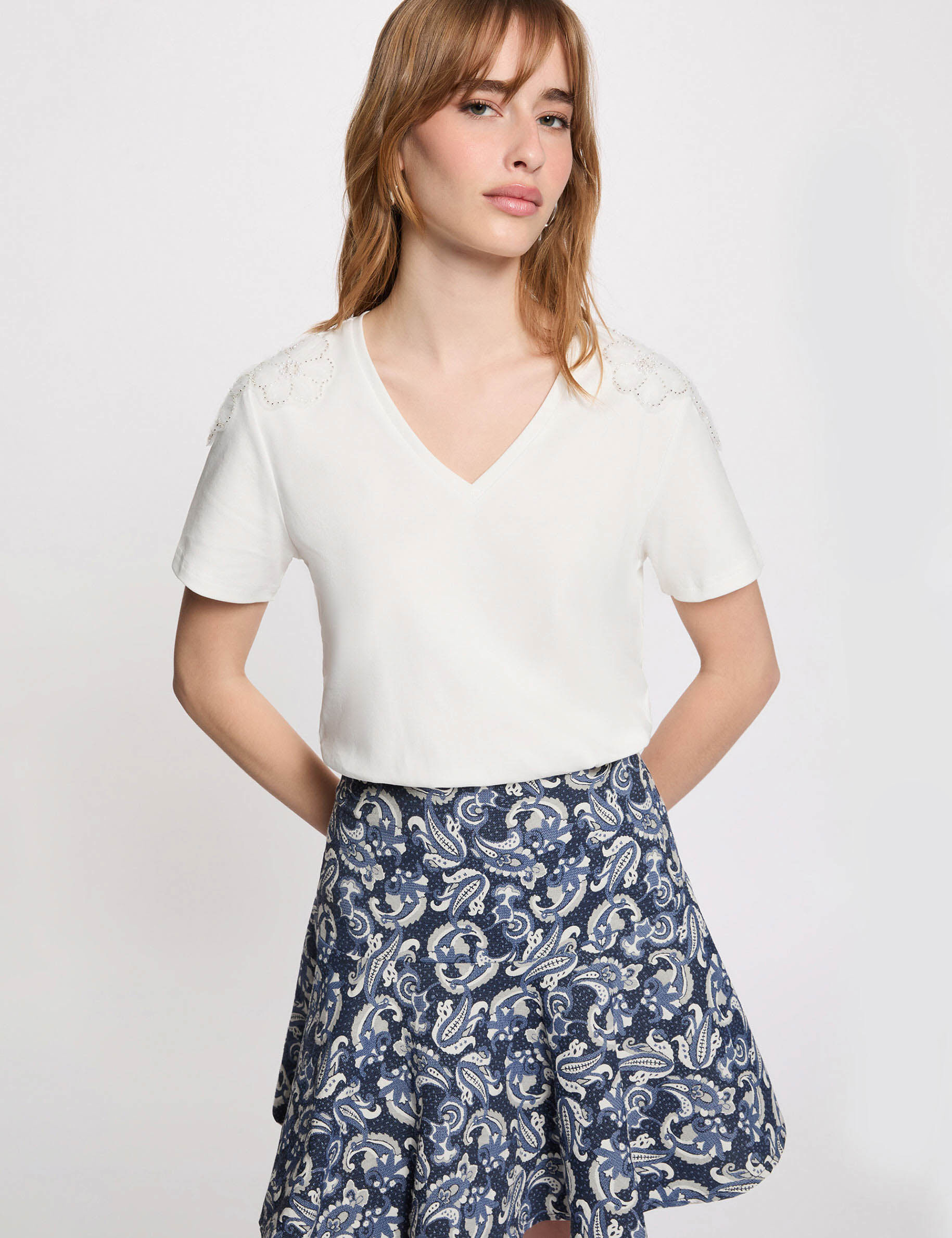 T shirt col v manches courtes femme - vue 1