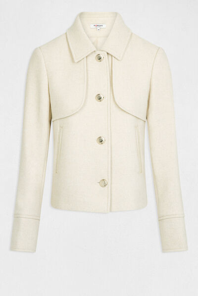 Manteau court ajusté boutonné ivoire femme