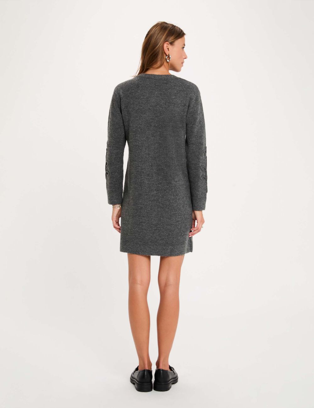 Robe tricot manches longues gris fonc&eacute; femme