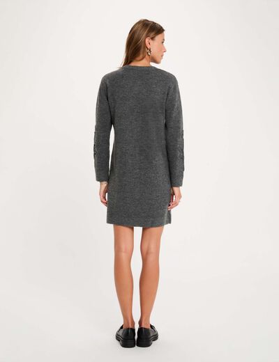 Robe tricot manches longues gris fonc&eacute; femme