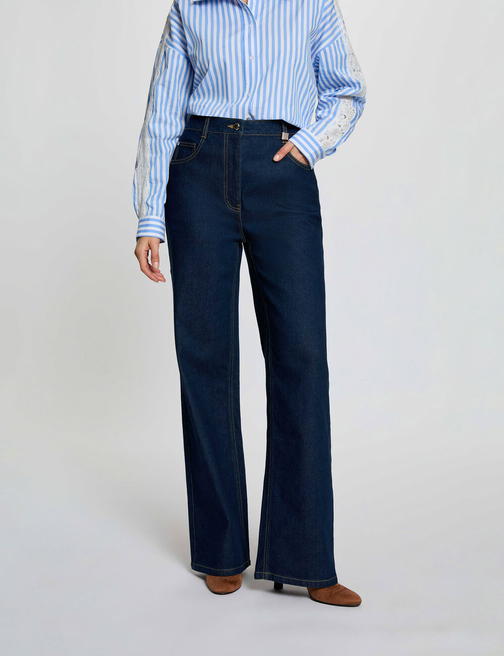 Jean large taille haute denim brut femme