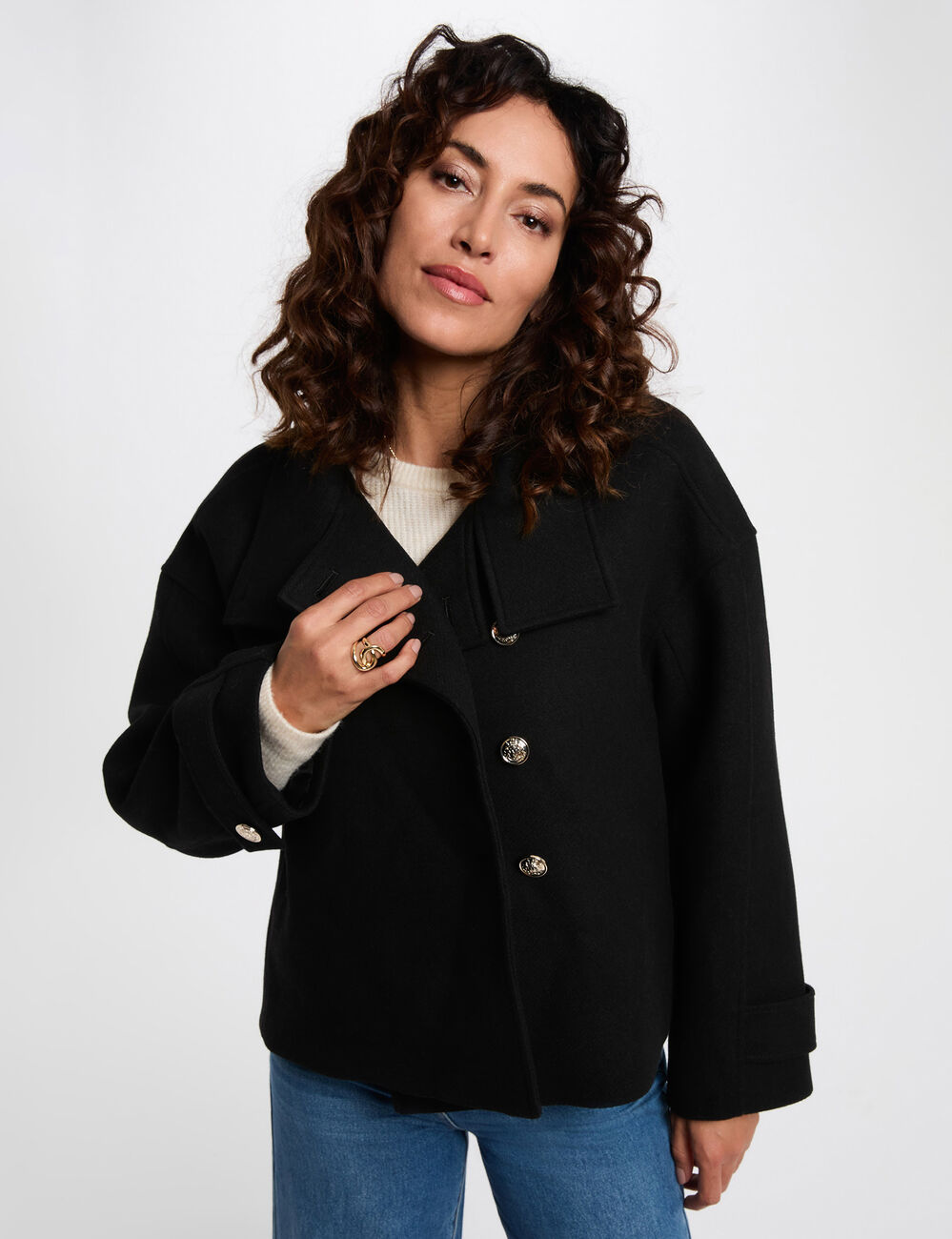 Manteau court oversize noir femme