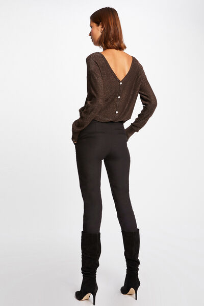 Pull manches longues avec boutons marron fonce femme