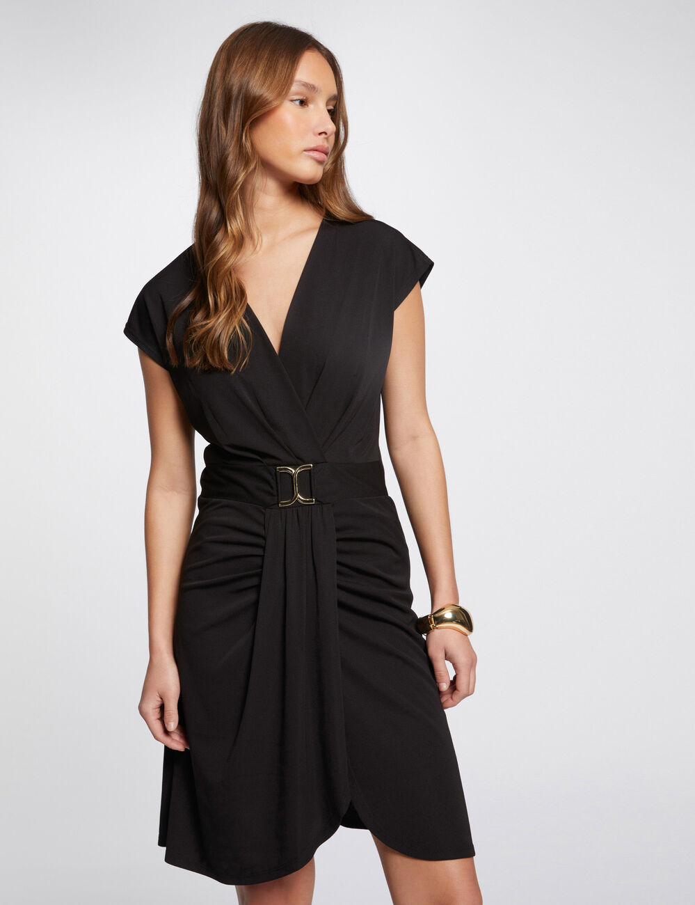 Robe courte portefeuille noir femme