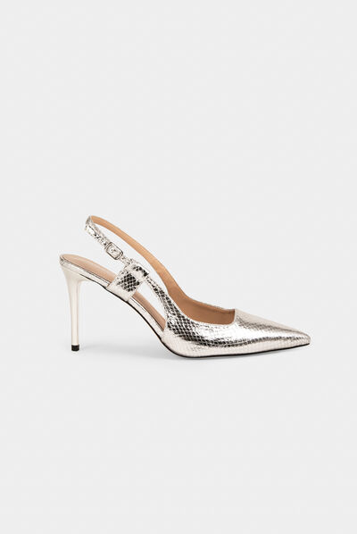 Sandales slingback aspect métallisé argente femme