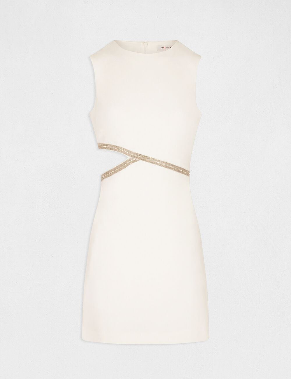 Robe droite avec strass et ouverture ecru femme