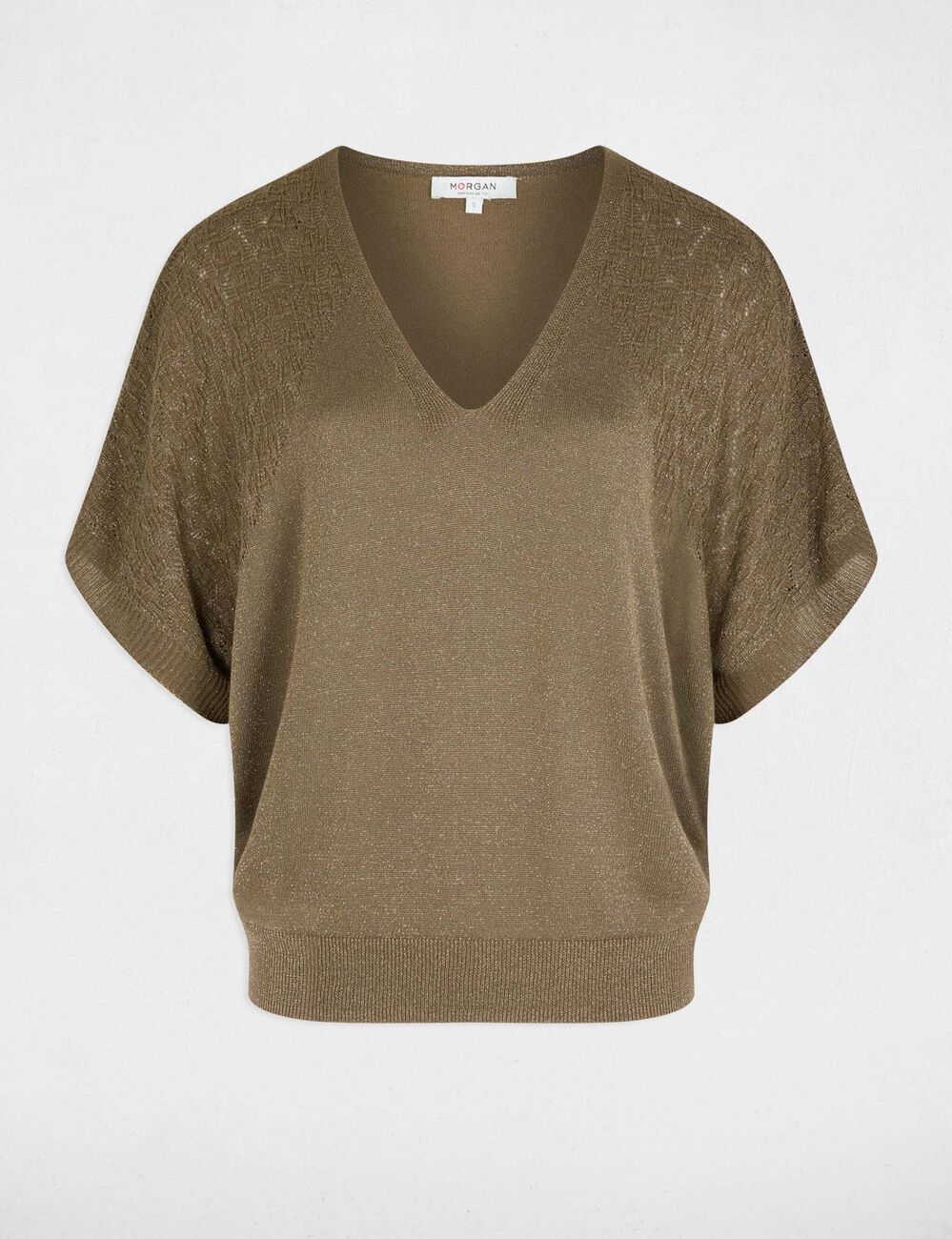 Pull oversize col v vert kaki femme