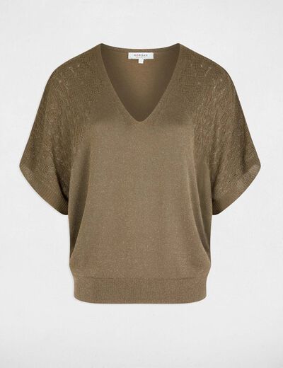 Pull oversize col v vert kaki femme