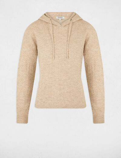 Pull col à capuche beige femme