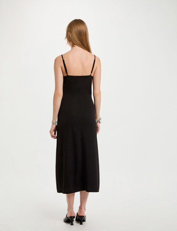 Robe midi ajustée fendue noir femme