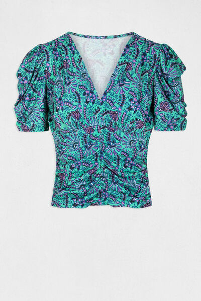 T-shirt manches courtes imprimé abstrait multico femme