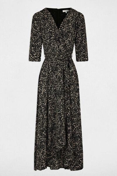 Robe longue portefeuille imprimée multico femme