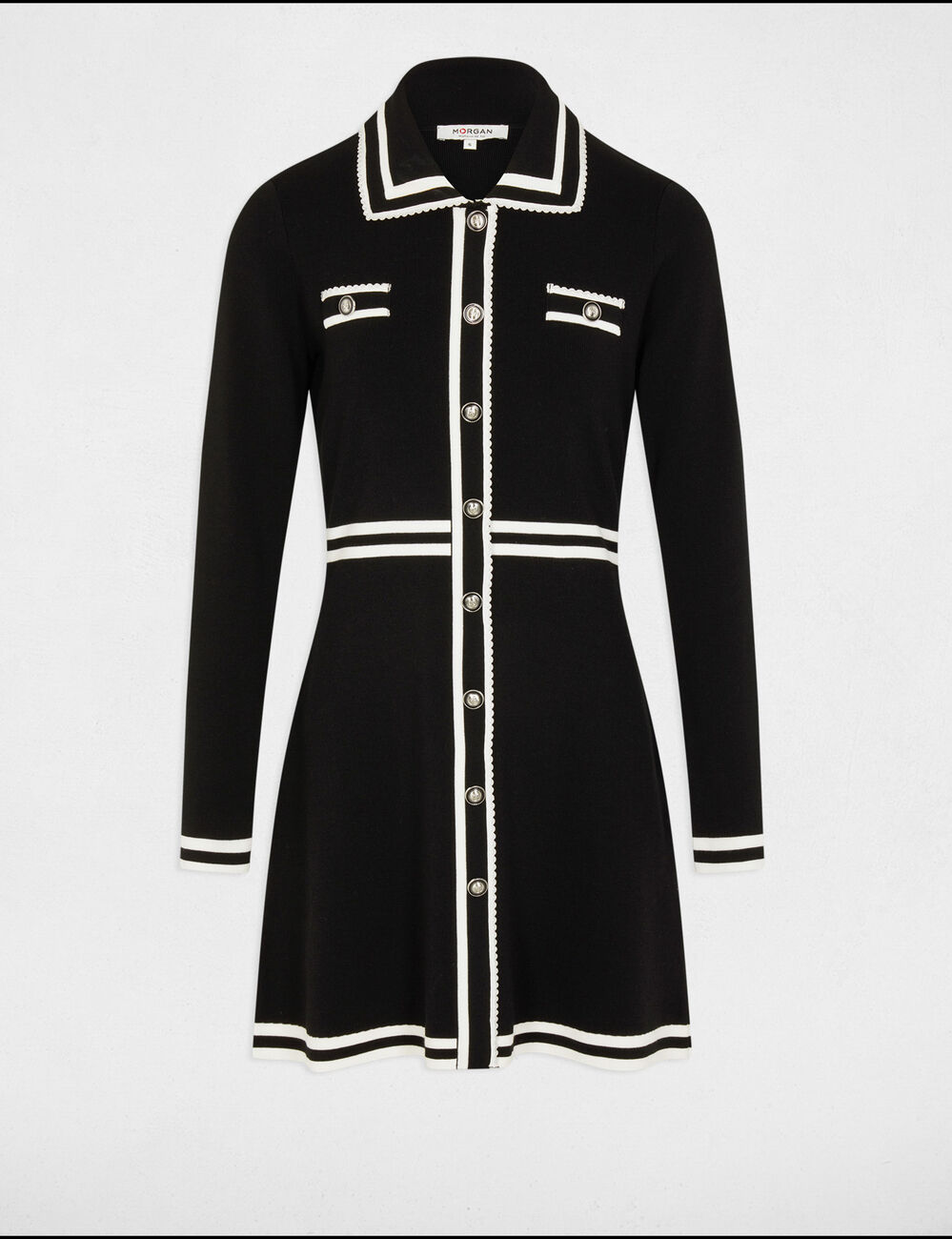 Robe tricot courte trapèze noir femme