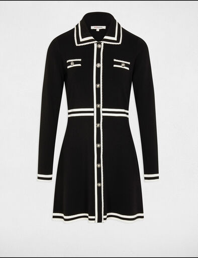 Robe tricot courte trapèze noir femme