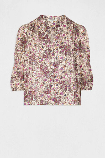 Chemise manches 3/4 imprimé végétal multico femme
