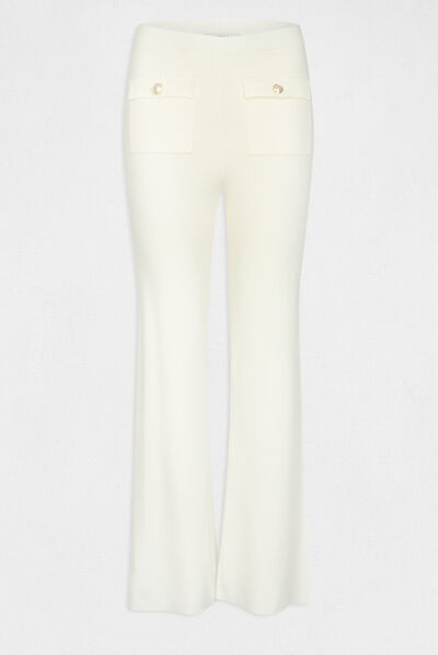 Pantalon tricot flare poches à rabat ivoire femme