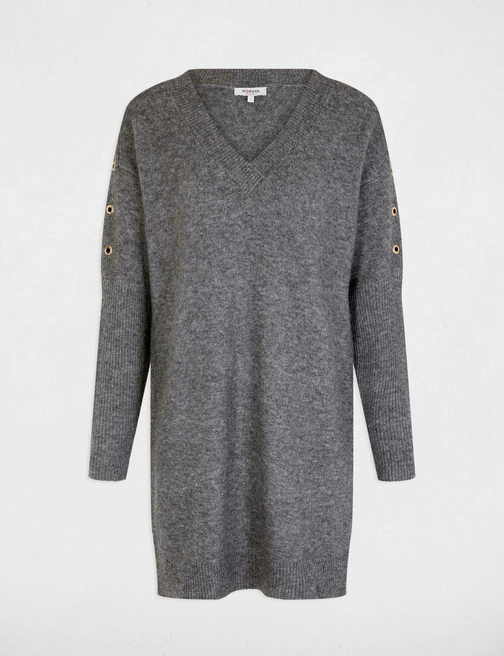 Robe tricot droite &agrave; oeillets gris anthracite femme