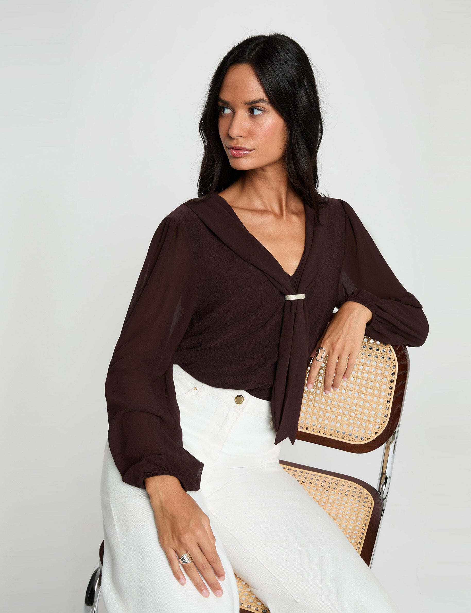 T shirt voile col lavallière femme