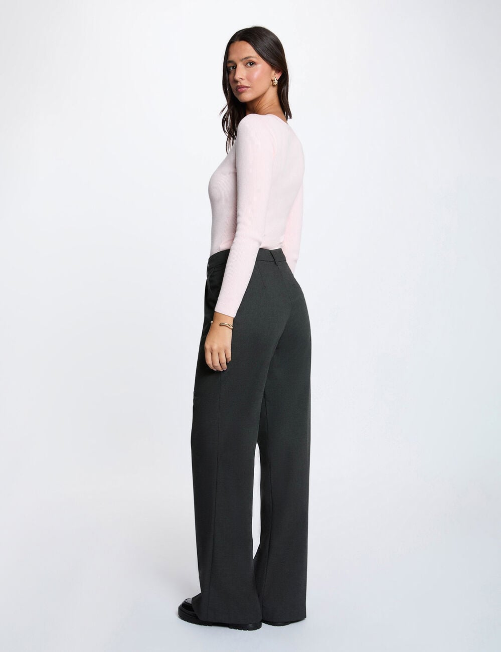 Pull col v fantaisie rose clair femme