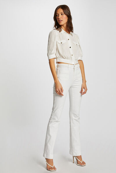 Pantalon bootcut avec détails tressés ecru femme