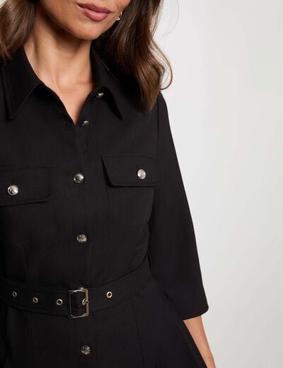 Robe ceintur&eacute;e col &agrave; revers noir femme