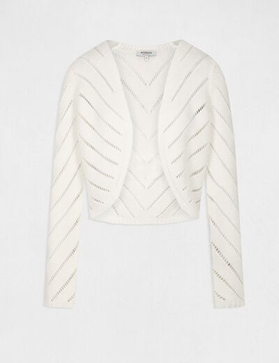 Gilet manches longues &agrave; d&eacute;tails ajour&eacute;s ivoire femme