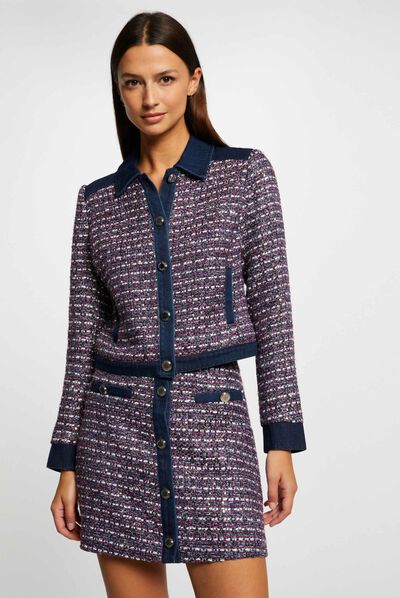 Veste droite détails en jean multico femme