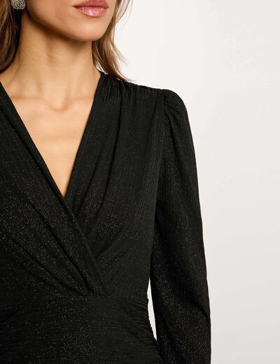 Robe courte ajust&eacute;e drap&eacute;e noir femme