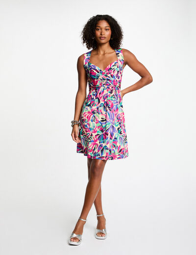 Robe courte évasée imprimée multicolore femme