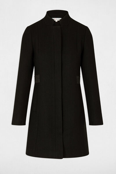 Manteau cintré zippé avec clous noir femme