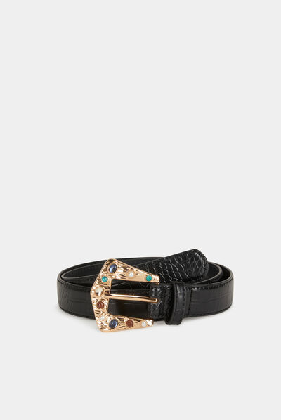 Ceinture avec boucle détails bijoux noir femme